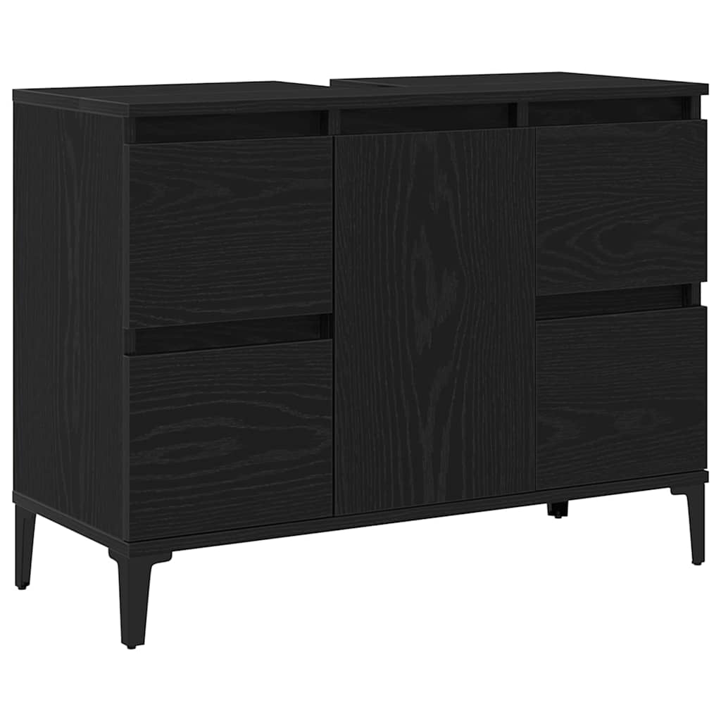 Bathroom Furniture Set Wall-mounted with Door 3 pcs Black Oak