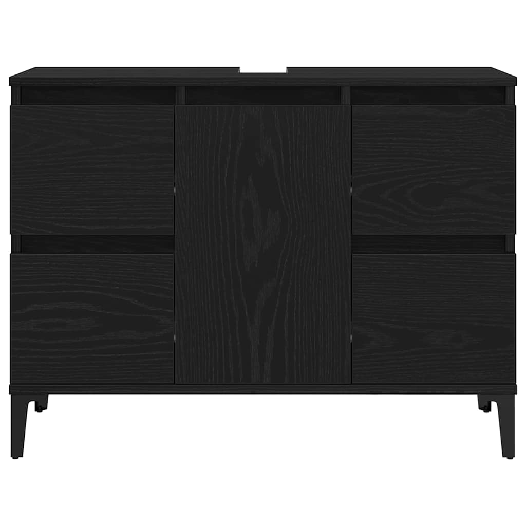 Bathroom Furniture Set Wall-mounted with Door 3 pcs Black Oak