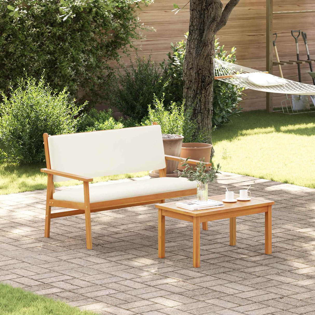 Garden Sofa Set 2 pcs Cream White Solid Acacia Wood