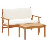 Garden Sofa Set 2 pcs Cream White Solid Acacia Wood - Front View