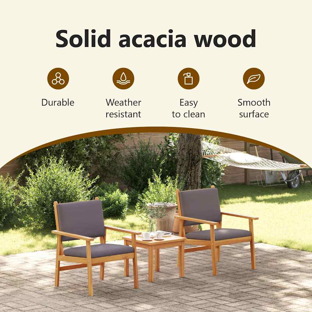 Garden Sofa Set with Cushion 3 pcs Brown Solid Acacia wood