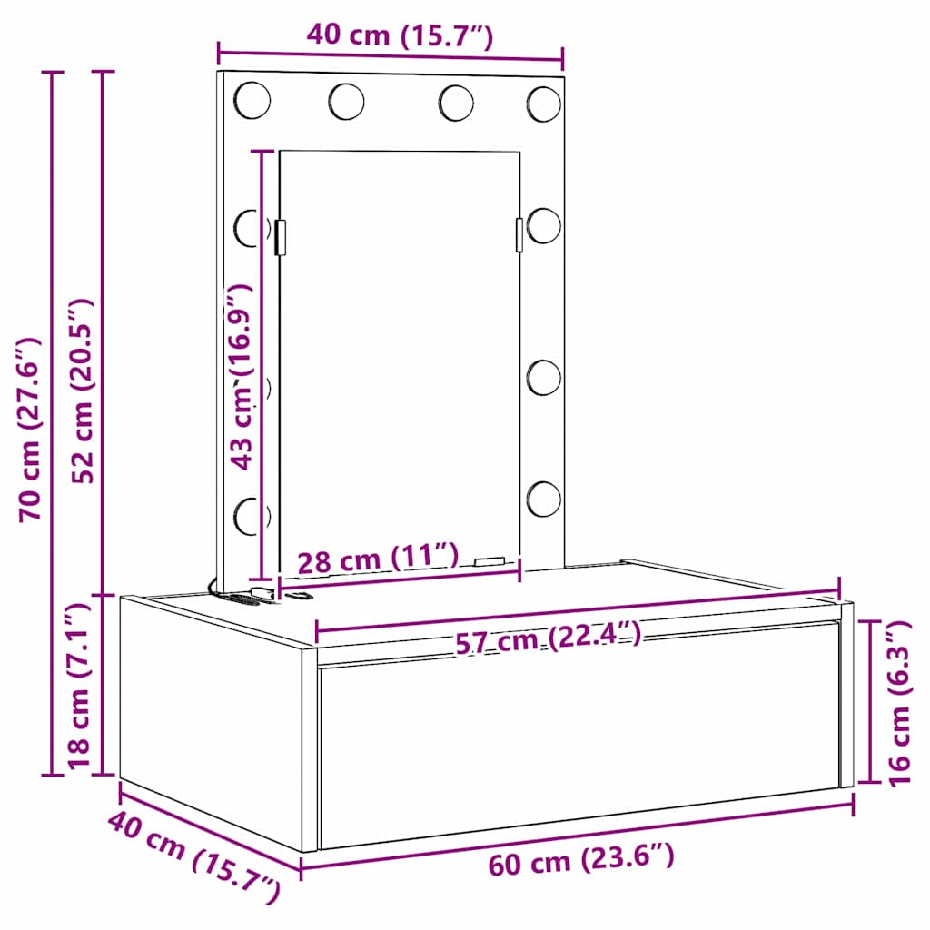 Dressing Table Brown 60 x 40 x 70 cm Engineered Wood