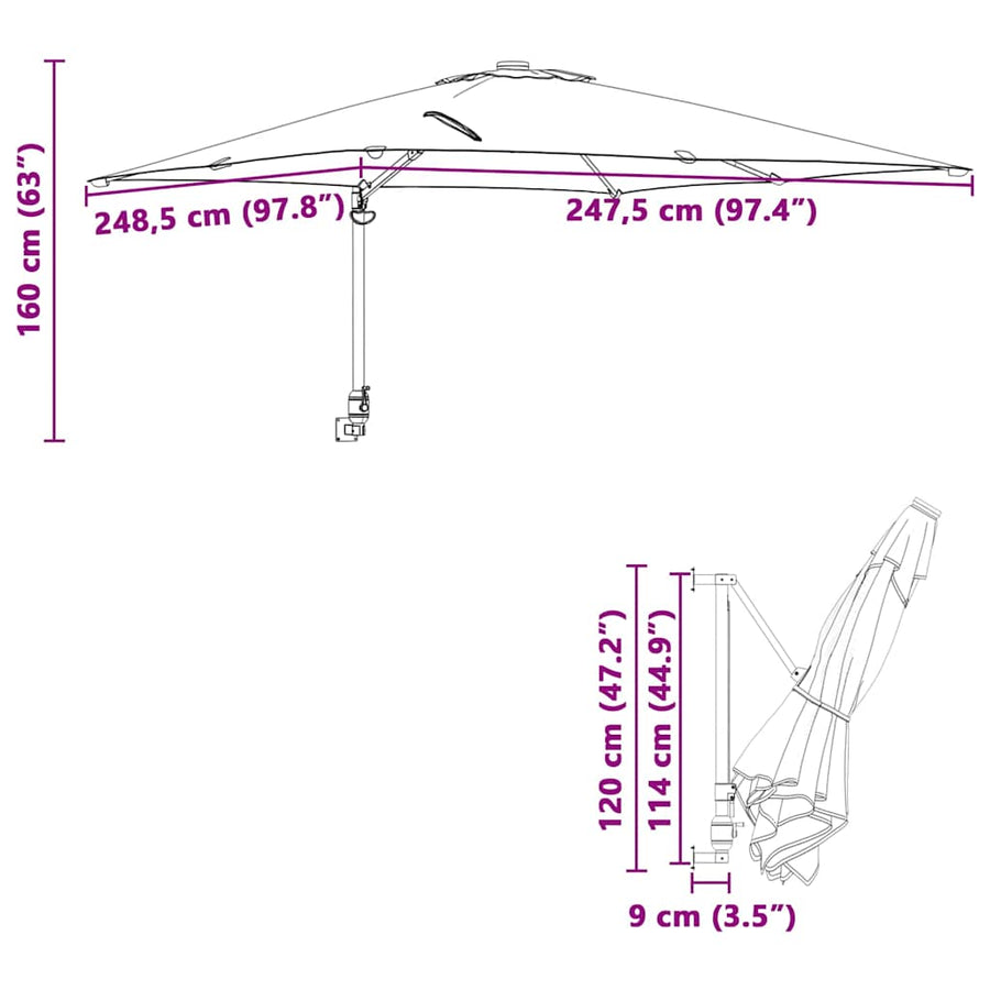 Garden Parasol 248,5 x 247,5 x 160 cm Polyester and Steel Sand