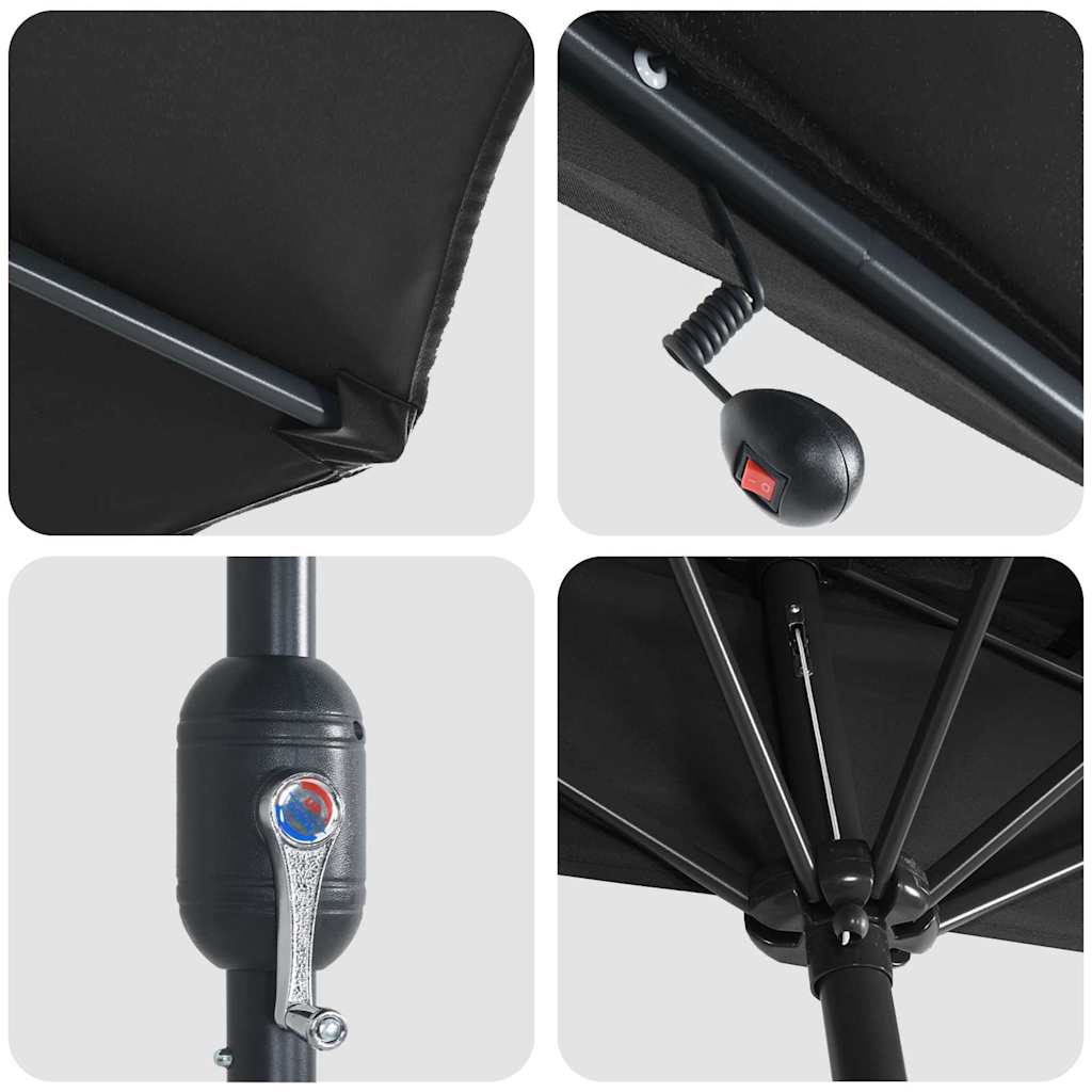 Garden Parasol Black 294 x 150 x 223 cm Polyester and Steel