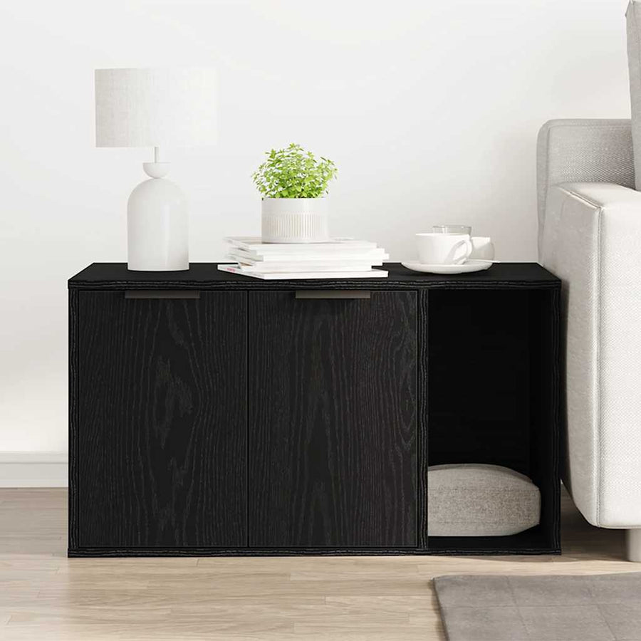 Cat Litter Box Enclosure Black Oak 80x50x45 cm Engineered Wood