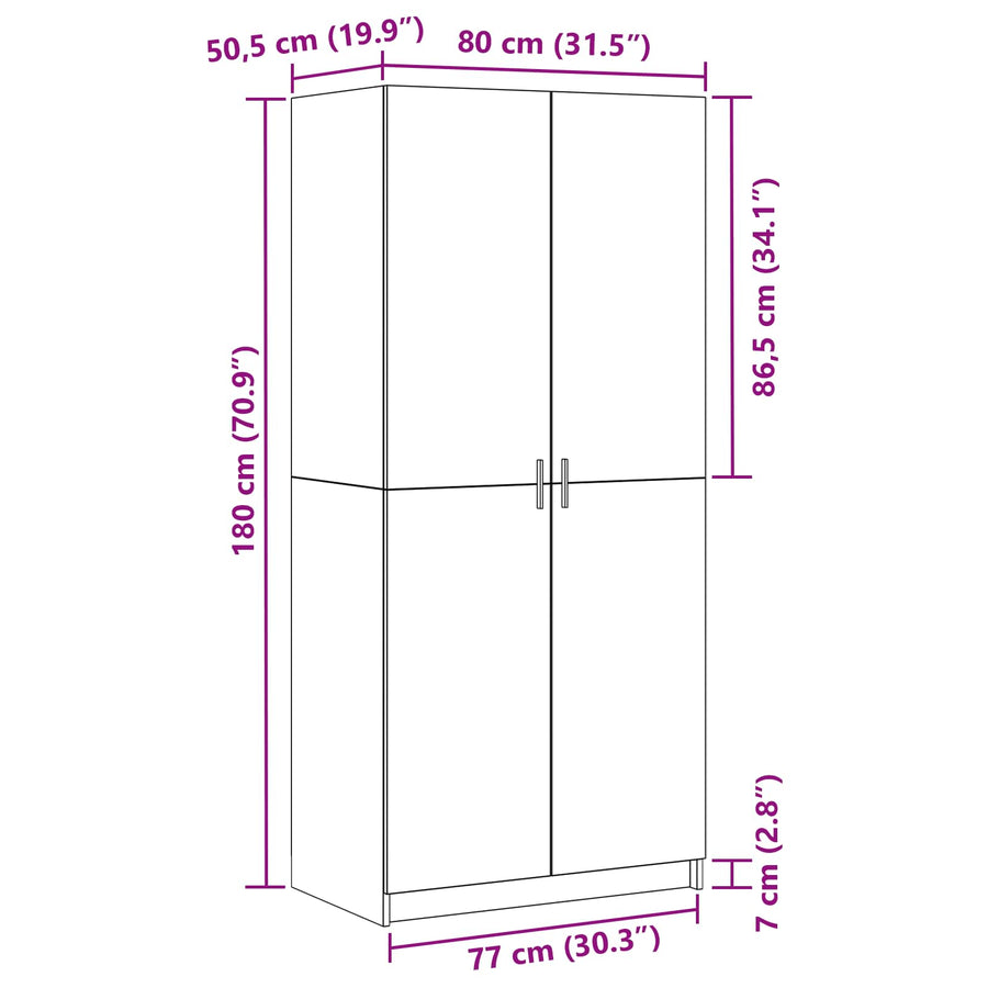 Wardrobe Black Oak 80 x 50,5 x 180 cm Engineered Wood