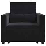 Pull out Sofa Bed Single with Wheels Black Velvet - Side View