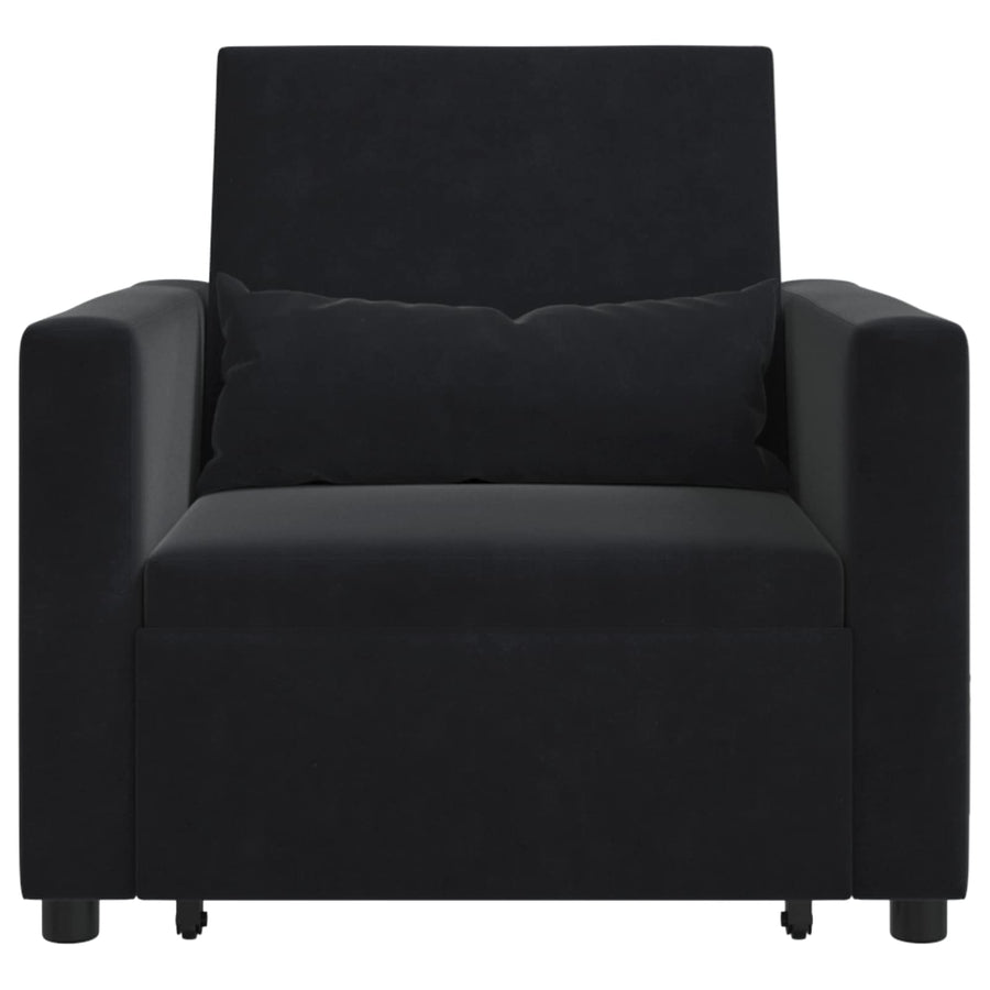 Pull out Sofa Bed Single with Wheels Black Velvet