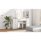 Dressing Table with Mirror Lights 3 pcs White Engineered Wood