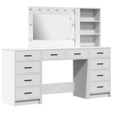 Dressing Table with Mirror Lights 3 pcs White Engineered Wood