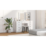Dressing Table with Mirror Lights 3 pcs White Engineered wood - Low Angle