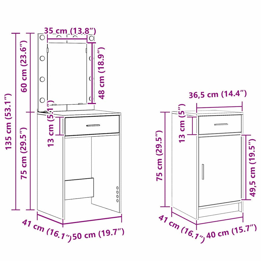 Dressing Table 2 pcs White 50 x 41 x 135 cm Engineered Wood