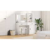 Dressing Table with Mirror Lights 2 pcs White Engineered Wood - Close-Up Angle
