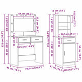 Dressing Table with Mirror Lights 2 pcs White Engineered Wood - Low Angle
