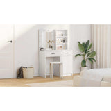 Dressing Table Set with LED 2 pcs White Engineered Wood - Close-Up Angle