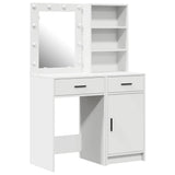 Dressing Table Set with LED 2 pcs White Engineered Wood