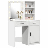 Dressing Table Set with LED 2 pcs White Engineered Wood