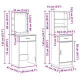 Dressing Table Set with LED 2 pcs White Engineered Wood