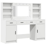 Dressing Table Set with LED 3 pcs White Engineered Wood