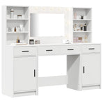 Dressing Table Set with LED 3 pcs White Engineered Wood