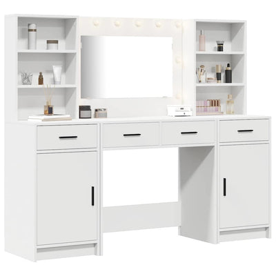 Dressing Table Set with LED 3 pcs White 158.5 x 41 x 135 cm
