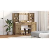 Dressing Table Set with LED 3 pcs Artisan Oak Engineered Wood - Rear View