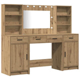 Dressing Table Set with LED 3 pcs Artisan Oak Engineered Wood - Front View