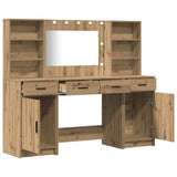 Dressing Table Set with LED 3 pcs Artisan Oak Engineered Wood - 45-Degree Angle