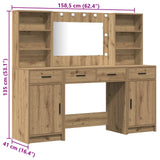 Dressing Table Set with LED 3 pcs Artisan Oak Engineered Wood - Close-Up Angle