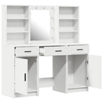 Dressing Table Set with LED 3 pcs White Engineered Wood
