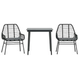 3 Piece Garden Dining Set with Cushions Black Poly Rattan Glass - Front View