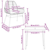 3 Piece Garden Dining Set with Cushions Black Poly Rattan Glass - Extra Image
