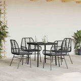 5 Piece Garden Dining Set with Cushions Black Poly Rattan Glass - Side View