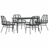 5 Piece Garden Dining Set with Cushions Black Poly Rattan Glass
