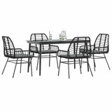 5 Piece Garden Dining Set with Cushions Black Poly Rattan Glass - Side View