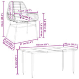 5 Piece Garden Dining Set with Cushions Black Poly Rattan Glass - Extra Image