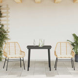 3 Piece Garden Dining Set with Cushions Brown Poly Rattan Glass - Side View