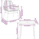 3 Piece Garden Dining Set with Cushions Brown Poly Rattan Glass - Extra Image