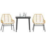 3 Piece Garden Dining Set with Cushions Brown Poly Rattan Glass