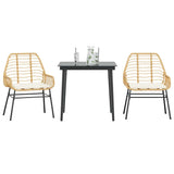 3 Piece Garden Dining Set with Cushions Brown Poly Rattan Glass