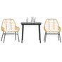 3 Piece Garden Dining Set with Cushions Brown Poly Rattan Glass