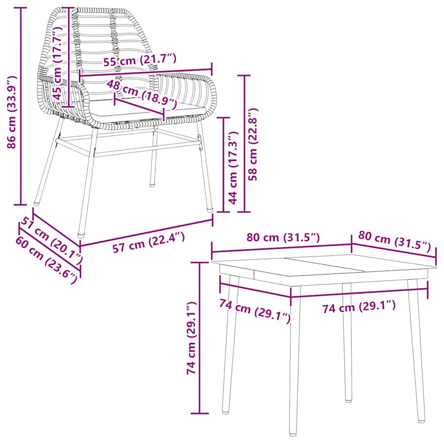 5 Piece Garden Dining Set with Cushions Brown Poly Rattan Glass