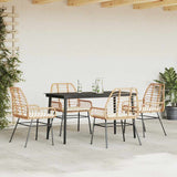5 Piece Garden Dining Set with Cushions Brown Poly Rattan Glass - Side View