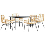 5 Piece Garden Dining Set with Cushions Brown Poly Rattan Glass
