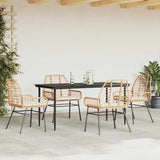 5 Piece Garden Dining Set with Cushions Brown Poly Rattan Glass - Side View