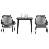 3 Piece Garden Dining Set with Cushions Black Poly Rattan Glass