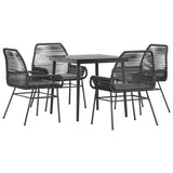 5 Piece Garden Dining Set with Cushions Black Poly Rattan Glass - Front View