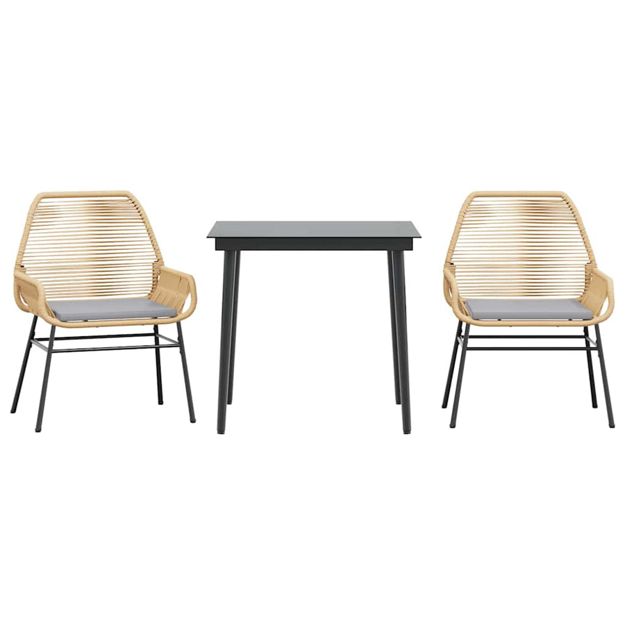 3 Piece Garden Dining Set with Cushions Brown Poly Rattan Glass