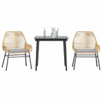 3 Piece Garden Dining Set with Cushions Brown Poly Rattan Glass