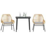 3 Piece Garden Dining Set with Cushions Brown Poly Rattan Glass